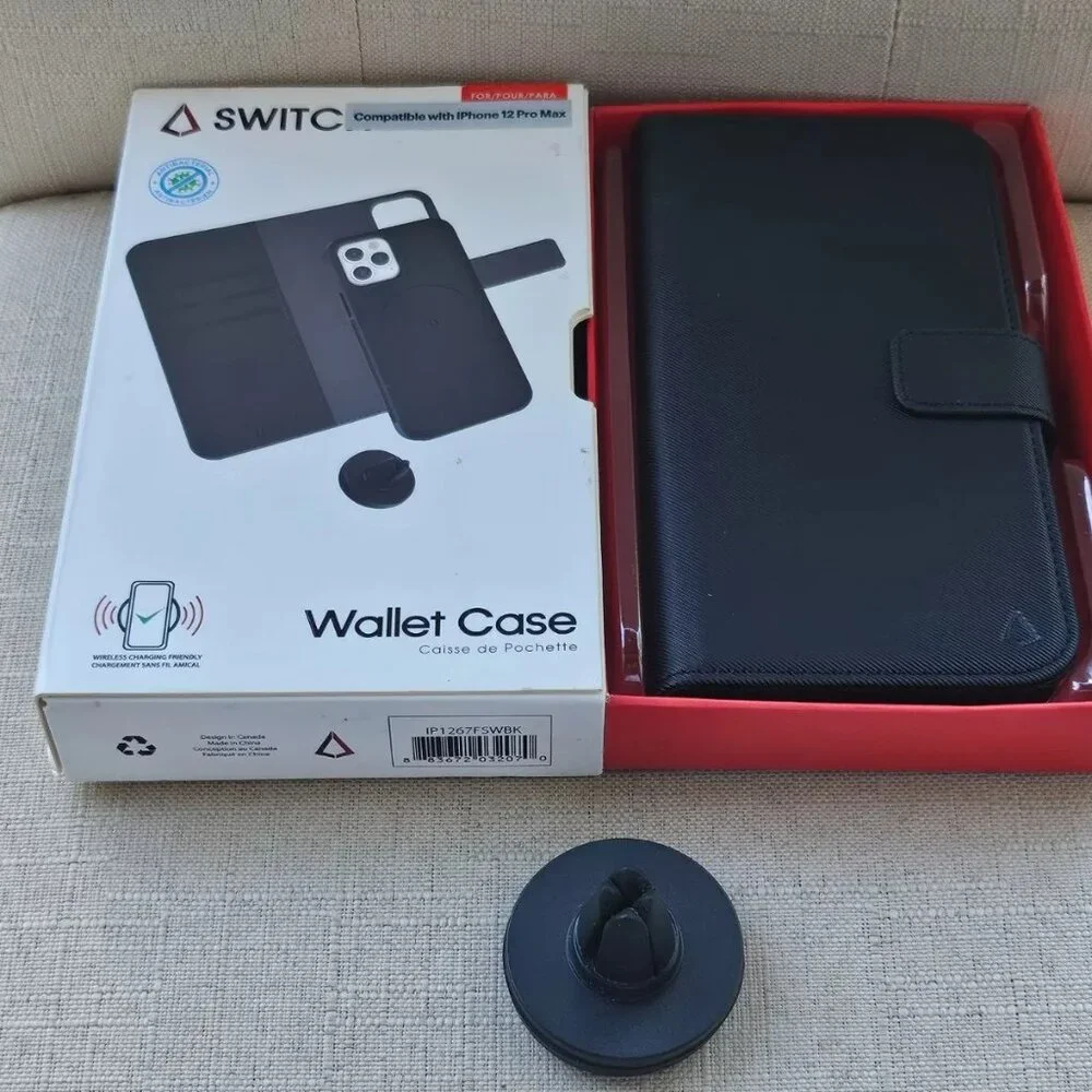 Switch Wallet Phone Case for iPhone 12 Pro Max Black Card Hold W/ Car Vent Mount